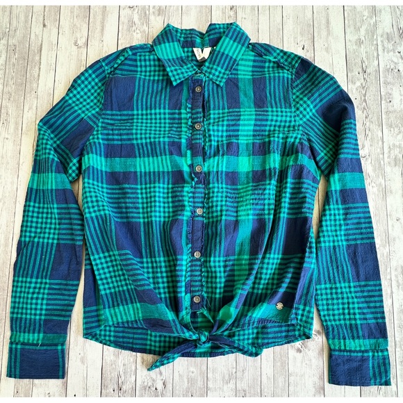 Roxy Tops - Roxy Front Tie Plaid Button Up